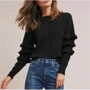 Anthropologie Line + Dot black ruffle sleeve sweater
